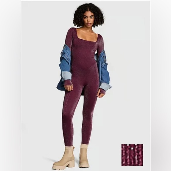 PINK Victoria's Secret Pants - PINK BY VICTORIA SECERT LONG SLEEVE BODYSUIT - BURGUNDY SIZES XS, S, M, (NWT)